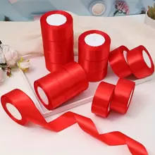 1pc 25 Yards/Roll Satin Ribbon , Diy Rose Flower Material Silk Satin Ribbon Decoration Cake Gift Wrapping Webbing Wedding Party Bow Ribbon - Red - View 2