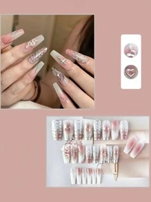 24 cái/bộ Dài Ballet Hình dạng Lung linh Màu bạc Hình  Rắn Vượt qua Che phủ Giường đôi Sai Bộ dụng cụ móng tay , Đối với phụ nữ - Nhiều màu - Xem 3