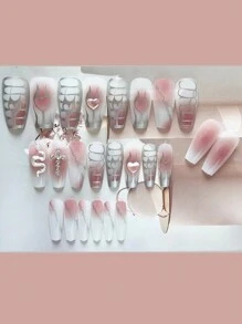 24 cái/bộ Dài Ballet Hình dạng Lung linh Màu bạc Hình  Rắn Vượt qua Che phủ Giường đôi Sai Bộ dụng cụ móng tay , Đối với phụ nữ - Nhiều màu - Xem 2