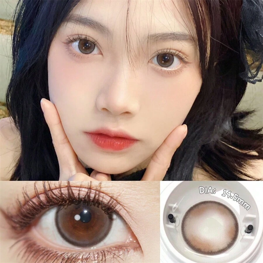 貝爾咖啡棕色眼睛美瞳隱形眼鏡,大瞳仁度數近視配方 - 棕色 - 查看 1
