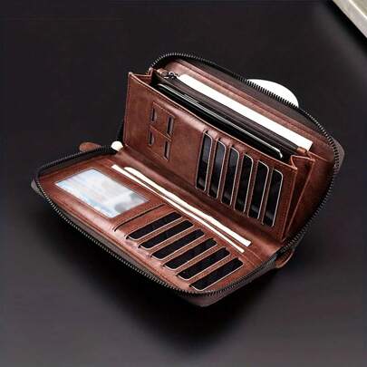 メンズ長財布、PU革素材、RFID防止ビジネスクラッチバッグ、大容量マルチカードスロット、ビジネスカジュアルスタイル、誕生日プレゼント、卒業プレゼント、父の日プレゼント