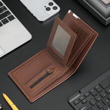 CarrKen 荔枝压纹小钱包金属装饰信用卡夹便携式现金白领女性大学工作商务通勤办公室周年纪念情侣生日礼物情人节礼物男士钱包钱包男士钱包真皮 - 棕色 - 查看 4