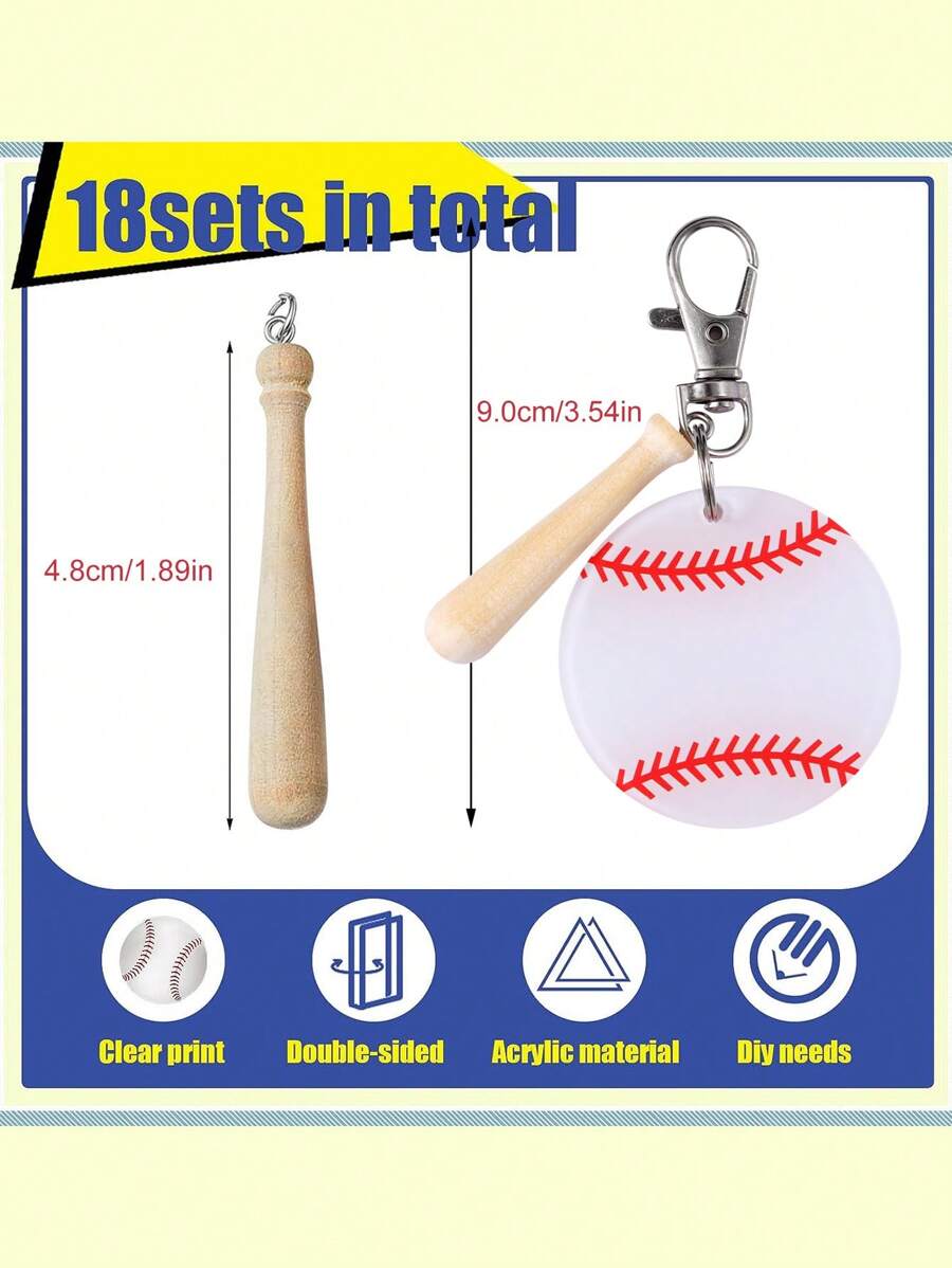 18 Set Baseball Softball Acrylic Keychain Kit With Miniature Baseball