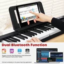LEKATO 61 Key Folding Piano Keyboard, Semi-Weighted Keys Portable Electric Piano With Music Rest, Travel Bag, Piano Pedal, Bluetooth MIDI Amp For Beginner - 黑色 - 查看 2
