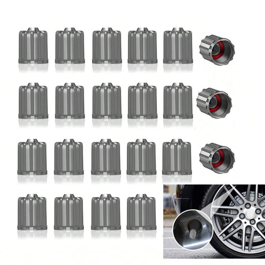 20/50入組輪胎氣閥塵蓋幹線帽-通用塑料輪胎帽,適用於自行車,汽車,卡車,摩托車等車輛 - 灰色 - 查看 1