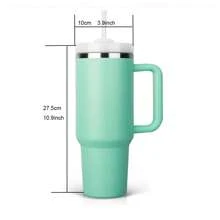 40盎司帶手柄和吸管的保溫杯，5D向日葵印花不鏽鋼水瓶，適用於汽車座椅支架，旅行、辦公室和家裡使用 - 尤加利 - 查看 5