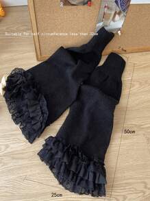 1雙女性y2k復古黑色蘿莉塔jk擴口蕾絲修邊腿部暖腿套,秋冬保暖舒適針織打底褲 - 黑色 - 查看 4