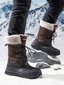 Quý cô & Nam Dày lên Nâu Bốt Tuyết Với Lace-up Thiết kế Cho mùa đông Các hoạt động ngoài trời Giữa bắp chân Giày ống Thích hợp Đối với Đi dạo In Tuyết - màu nâu - Xem 1
