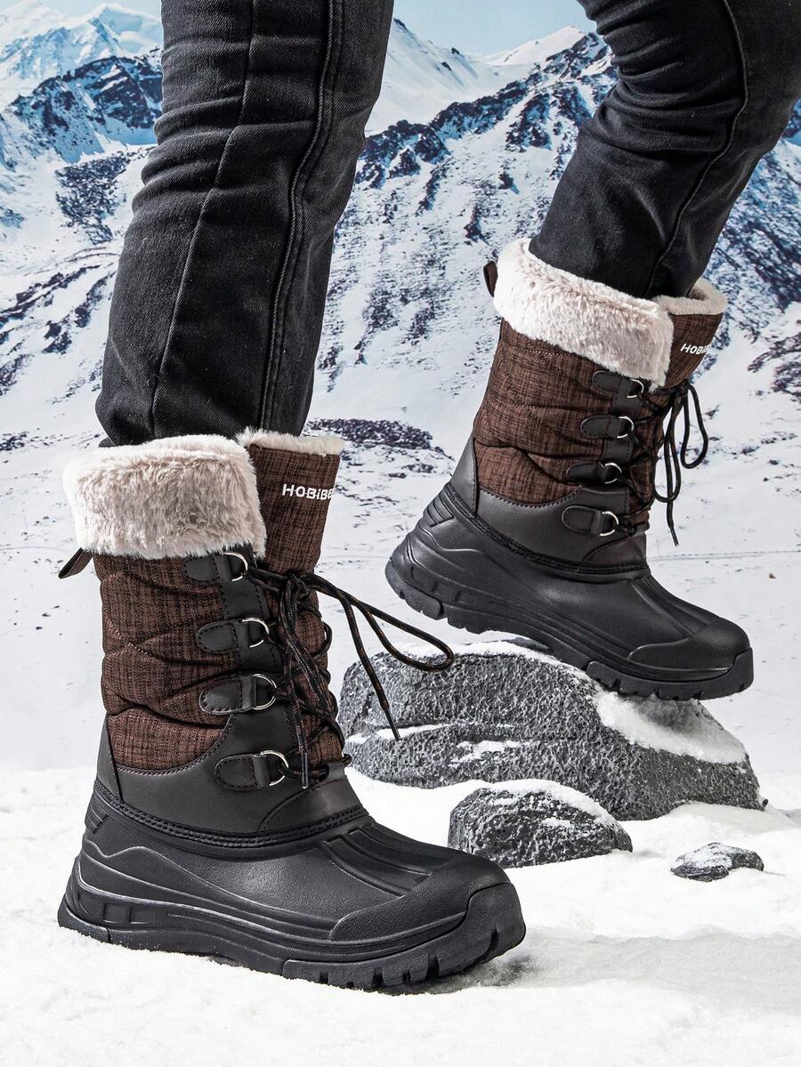 Quý cô & Nam Dày lên Nâu Bốt Tuyết Với Lace-up Thiết kế Cho mùa đông Các hoạt động ngoài trời Giữa bắp chân Giày ống Thích hợp Đối với Đi dạo In Tuyết - màu nâu - Xem 1