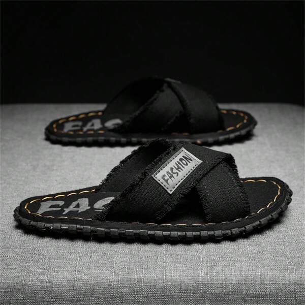 Pantoufles Personnalité À La Mode Coréen Style Design Croix Pour Homme Anti-Dérapant , Été