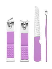 1set Four-piece Stainless Steel Nail And Ear Care Tools, With Colorful Coating - Purple - View 2