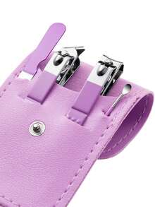 1set Four-piece Stainless Steel Nail And Ear Care Tools, With Colorful Coating - Purple - View 3