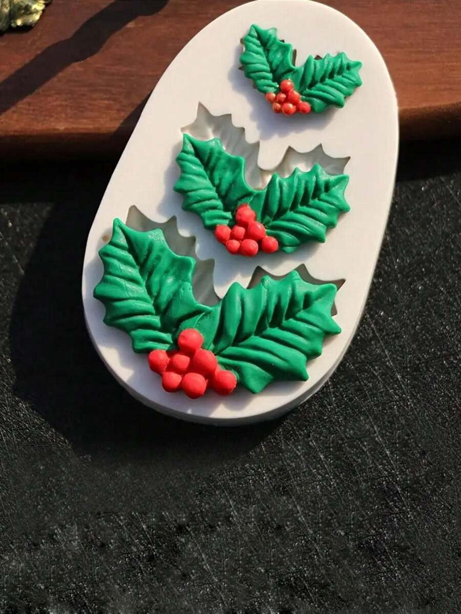 1件冬青葉烘焙蛋糕矽膠模具,diy環氧樹脂,蠟,石膏花環裝飾,蠟燭裝飾,聖誕工藝禮品裝飾鑄模,烘焙蛋糕巧克力裝飾