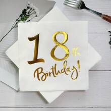 20pcs Gold Foil Printed 18th Birthday Party Disposable Paper Napkins (6.5*6.5inch) Made From Virgin Wood Pulp, Suitable For Birthday Parties, Hotel, Restaurant, Bar, Catering, Dining Table Disposable Supplies,Christmas - White - View 2