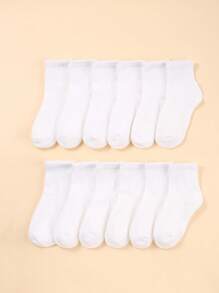 10/12 双儿童弹力运动休闲日常纯色袜子秋冬厚款 - 白色 - 查看 3