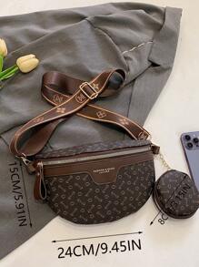 Fashionable Women's Pu Geometric Pattern Waist Bag With Coin Purse , Women Bag With Dime Bag - Coffee Brown - View 5