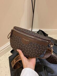 Fashionable Women's Pu Geometric Pattern Waist Bag With Coin Purse , Women Bag With Dime Bag - Coffee Brown - View 3