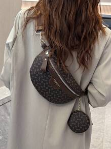 Fashionable Women's Pu Geometric Pattern Waist Bag With Coin Purse , Women Bag With Dime Bag - Coffee Brown - View 8