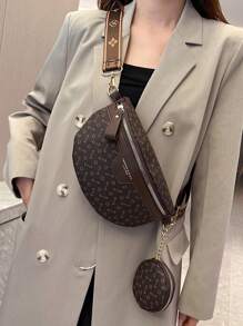 Fashionable Women's Pu Geometric Pattern Waist Bag With Coin Purse , Women Bag With Dime Bag - Coffee Brown - View 7