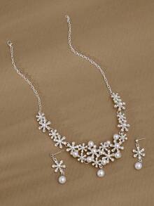 3入組優雅新娘婚禮項鍊與耳環套裝,合金,鑲有水晶石裝飾