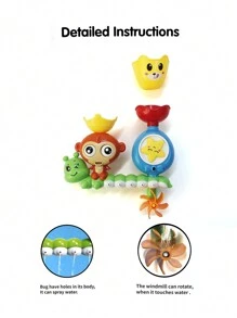 flykirin 嬰兒沐浴玩具,快樂沐浴時間套裝,陪伴孩子快樂成長。可愛的卡通猴子和蟲子設計,給孩子們耐用的沐浴玩具。最好的孩子禮物。 - 彩色 - 查看 6