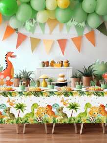 1pc/3pcs Dinosaur Theme Party Tablecloths, Disposable Table Cloths For Dinosaur Birthday Decorations, Dinosaur Party Tableware Decorations, Party Table Runner, BabyShower Decorations, Little Gentleman's Party Decorations, Dinosaur Decorations, Holiday Party Decorations, Little Gentleman's Birthday Gifts, Party Favors, Kitchen Decor Kitchen Table Decor - Multicolor - View 2