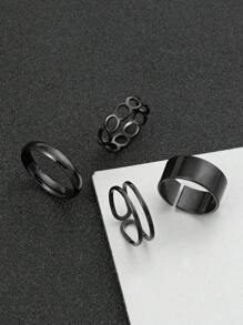4pcs/set Fashionable Black Open Ring Set
