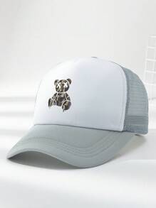 1pc Unisex Outdoor Casual Bear Printed Breathable Sun Protection Adjustable Baseball Cap, Suitable For Daily Use - Light Grey - View 2
