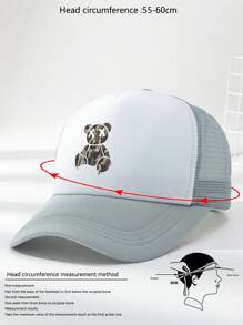 1pc Unisex Outdoor Casual Bear Printed Breathable Sun Protection Adjustable Baseball Cap, Suitable For Daily Use - Light Grey - View 4
