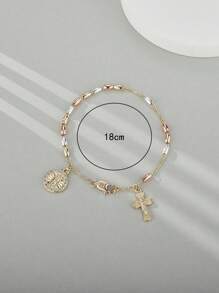 Pulseira Rosário Decenario Com Contas Tricolor, Charme De Virgem Maria