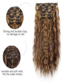 4H27# Clip in Hair Extensions, 6PCS Black Brown Hair Extensions 20" Thick Long Loose Waves Hair Extensions Natural Soft Hairpieces for Women - Piano Color - View 3