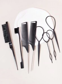 8pcs/Set Hair Styling Tool Kit Including 2pcs French Braiding Tool, 2pcs Rat Tail Comb, 1pc Teasing Brush, 1pc Edge Brush For Hair Design Hair Brush,Brush,Hair Brushes,Edge Brush,Brush Hair,Hair Comb,Comb Hair,Detangling Brush,Ball Brush,Mini Hair Brush,Hair Brush Set,Wooden Comb - Black - View 1