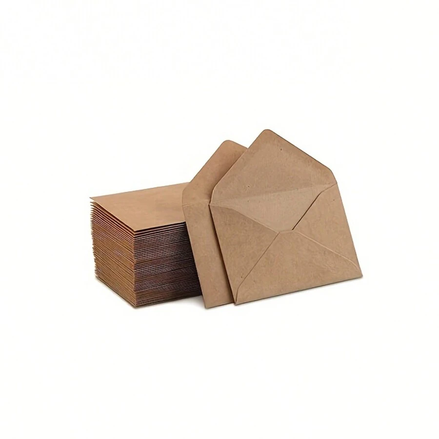 100 Pcs Kraft Mini Envelopes And Kraft Cards, Brown Kraft Envelopes For Gift Cards And Business Cards (4"X2.75") Back To School - Khaki - View 1