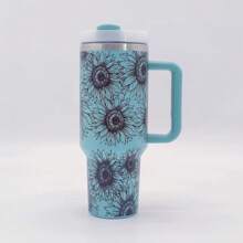 40盎司帶手柄和吸管的保溫杯，5D向日葵印花不鏽鋼水瓶，適用於汽車座椅支架，旅行、辦公室和家裡使用 - 尤加利 - 查看 1