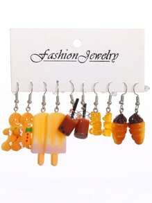 5對彩色夏季女式可愛耳環和6對白雲、泰迪熊和鴨子夫人耳環配對（產品圖案隨機） - 彩色 - 查看 3