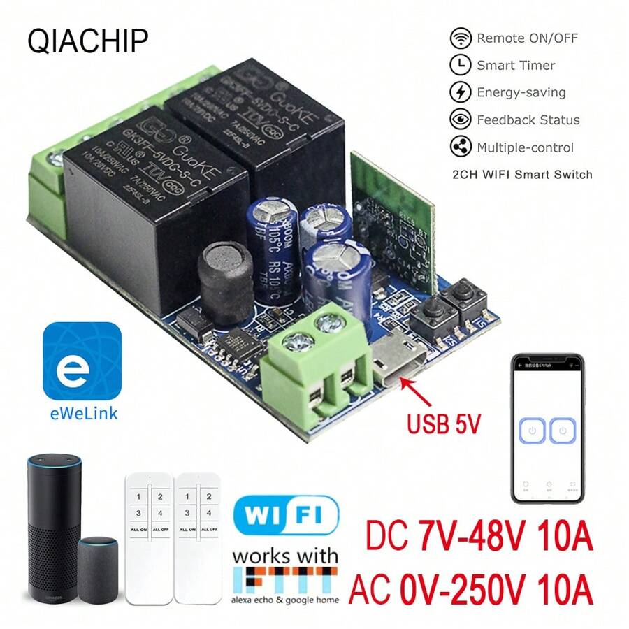 QIACHIP 1 Unidad Interruptor Inteligente Wifi Compatible Con La Aplicación Ewelink, Funciona Con El Control De Voz De Alexa - Albaricoque - Ver 1