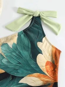 2pcs Vintage Bathing Suit For Women, Swimwear With Chiffon Cover Up, Summer