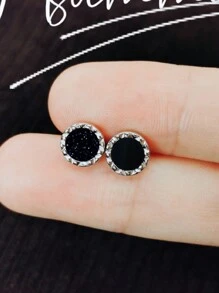 1pair Men's Clip-On Blue Sandstone Earrings In & Minimalist Magnetic Style Without Ear Piercing - Magnetic Blue Sand Round Bead Stud Earrings - View 6