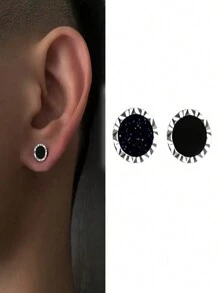 1pair Men's Clip-On Blue Sandstone Earrings In & Minimalist Magnetic Style Without Ear Piercing - Magnetic Blue Sand Round Bead Stud Earrings - View 4