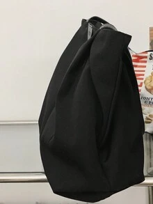 1pc Fashionable Simple Black Large Capacity Nylon Tote Bag For Daily Use, Can Hold 10-inch Tablet, Zippered Closure, Lightweight, Waterproof - Black - View 9