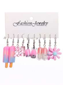 5對彩色夏季女式可愛耳環和6對白雲、泰迪熊和鴨子夫人耳環配對（產品圖案隨機） - 彩色 - 查看 11