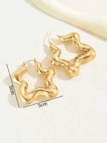 1對女士哥德式朋克風格星與波浪紋述金屬耳環，派對和假日 - 金黃色 - 查看 4