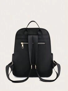 Mochila Acolchada Con Estilo Negro Para Mujer - Bolsa De Viaje De Nailon Duradera Con Múltiples Compartimentos Para La Escuela Y El Uso Diario - Negro - Ver 4