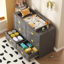 Large Modern Wood Nursery Storage Dresser Chest with Wide Table Top & 6 Drawers, Wide Storage Space Functional Organizer