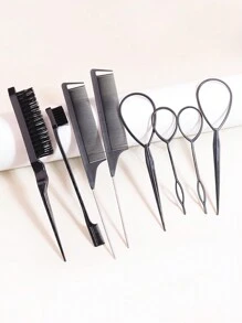 8pcs/Set Hair Styling Tool Kit Including 2pcs French Braiding Tool, 2pcs Rat Tail Comb, 1pc Teasing Brush, 1pc Edge Brush For Hair Design Hair Brush,Brush,Hair Brushes,Edge Brush,Brush Hair,Hair Comb,Comb Hair,Detangling Brush,Ball Brush,Mini Hair Brush,Hair Brush Set,Wooden Comb - Black - View 2