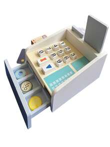 Caja registradora de madera. Sumar, restar, comprar, vender, todo mientras juegan.