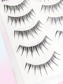 Asiteo 5 Pairs Cartoon Style False Eyelashes, Transparent Band 6D Natural Long False Eyelashes, Cartoon Style False Eyelashes, Natural Lengthening False Eyelashes, Asian Korean Anime Character Cosplay False Eyelashes Makeup Tools - 黑色 - 查看 5
