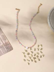 Dây chuyền hạt cườm thủ công phong cách Bohemian, dây chuyền choker 26 chữ cái, trang sức dây chuyền đi biển nhiều màu sắc dành cho nữ. - Nhiều màu - Xem 3