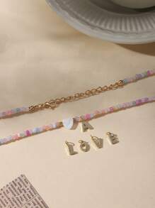 Dây chuyền hạt cườm thủ công phong cách Bohemian, dây chuyền choker 26 chữ cái, trang sức dây chuyền đi biển nhiều màu sắc dành cho nữ. - Nhiều màu - Xem 2