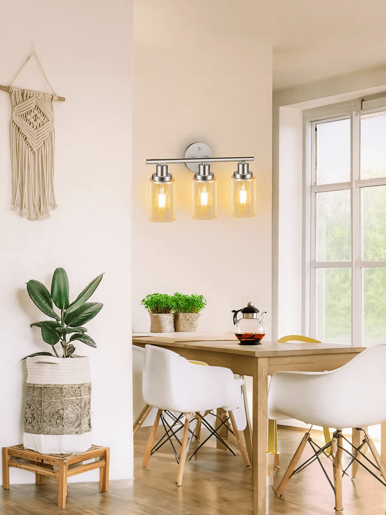 110v-130v 3 燈梳妝檯燈、霧面鎳壁燈附透明玻璃、浴室燈具、鏡子壁燈、客廳、臥室、走廊、e26 底座(不含燈泡)